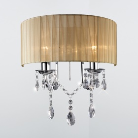 Olivia Polished Chrome-Soft Bronze Crystal Wall Lights Diyas Shaded Wall Lights